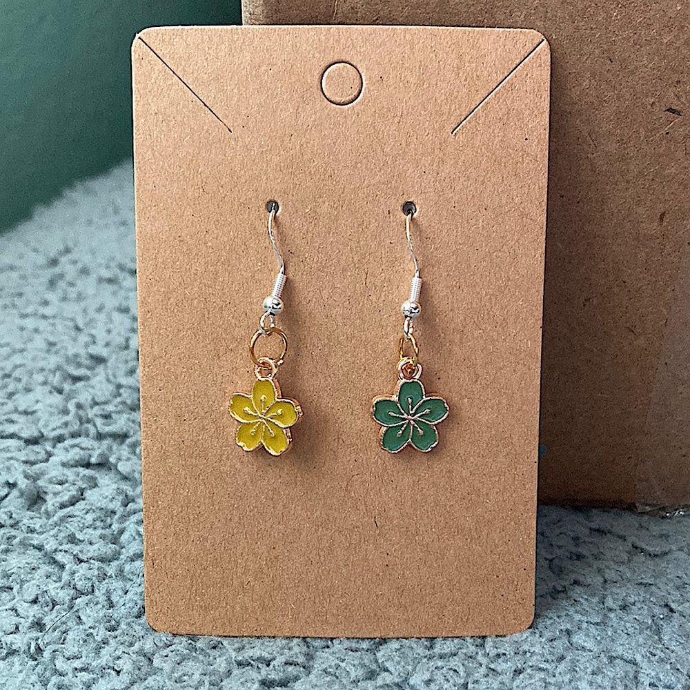 Green and yellow flower earrings